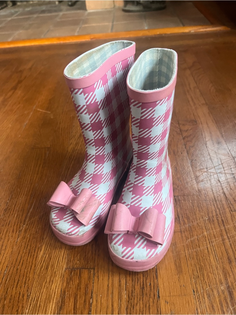Size 13 Pink Plaid Rain Boots with Bow